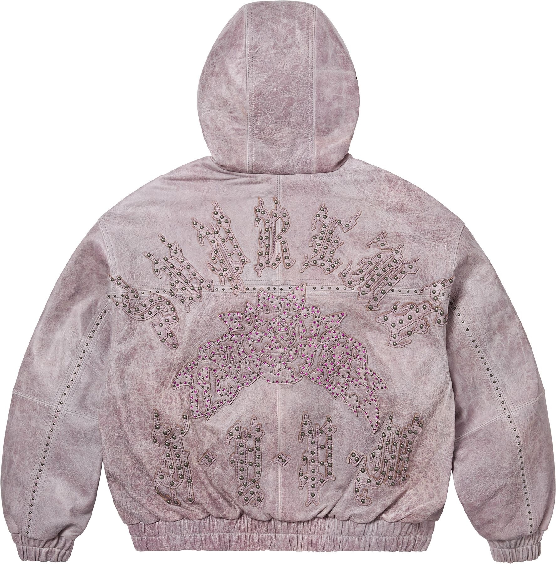 Studded Hooded Leather Jacket view 9